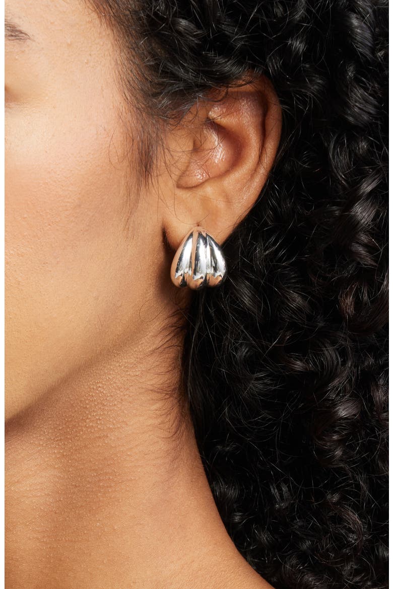 Wide Ridged Huggie Hoop Earrings, Alternate, color, SILVER