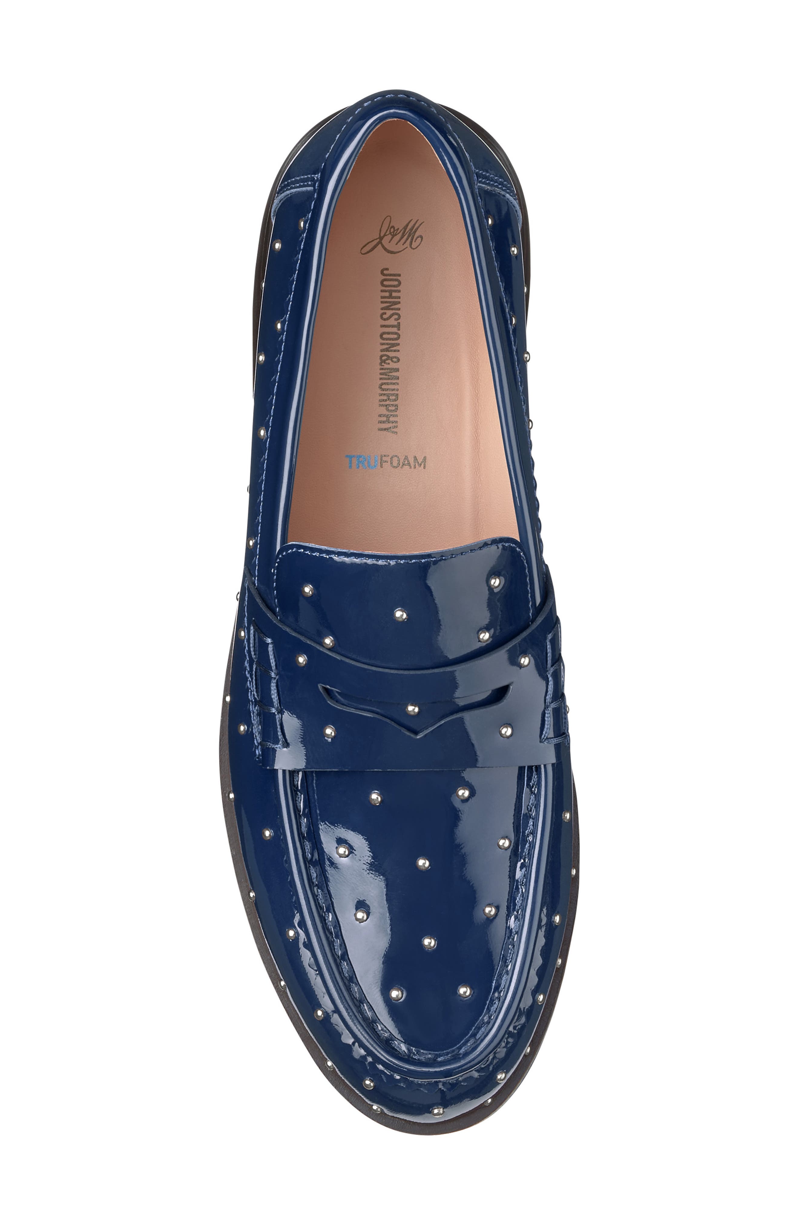 Gillian Studded Patent Leather Penny Loafer, Alternate, color, NAVY PATENT LEATHER