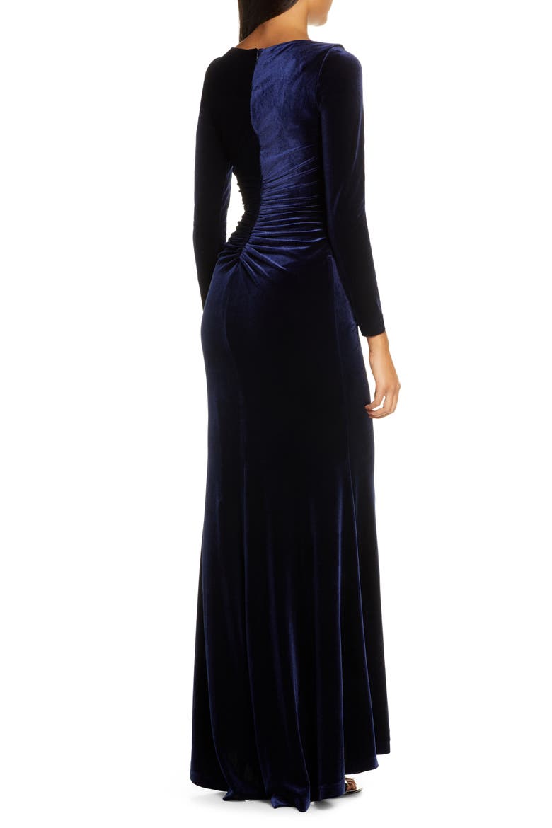 Long Sleeve Velvet Gown, Alternate, color, NAVY