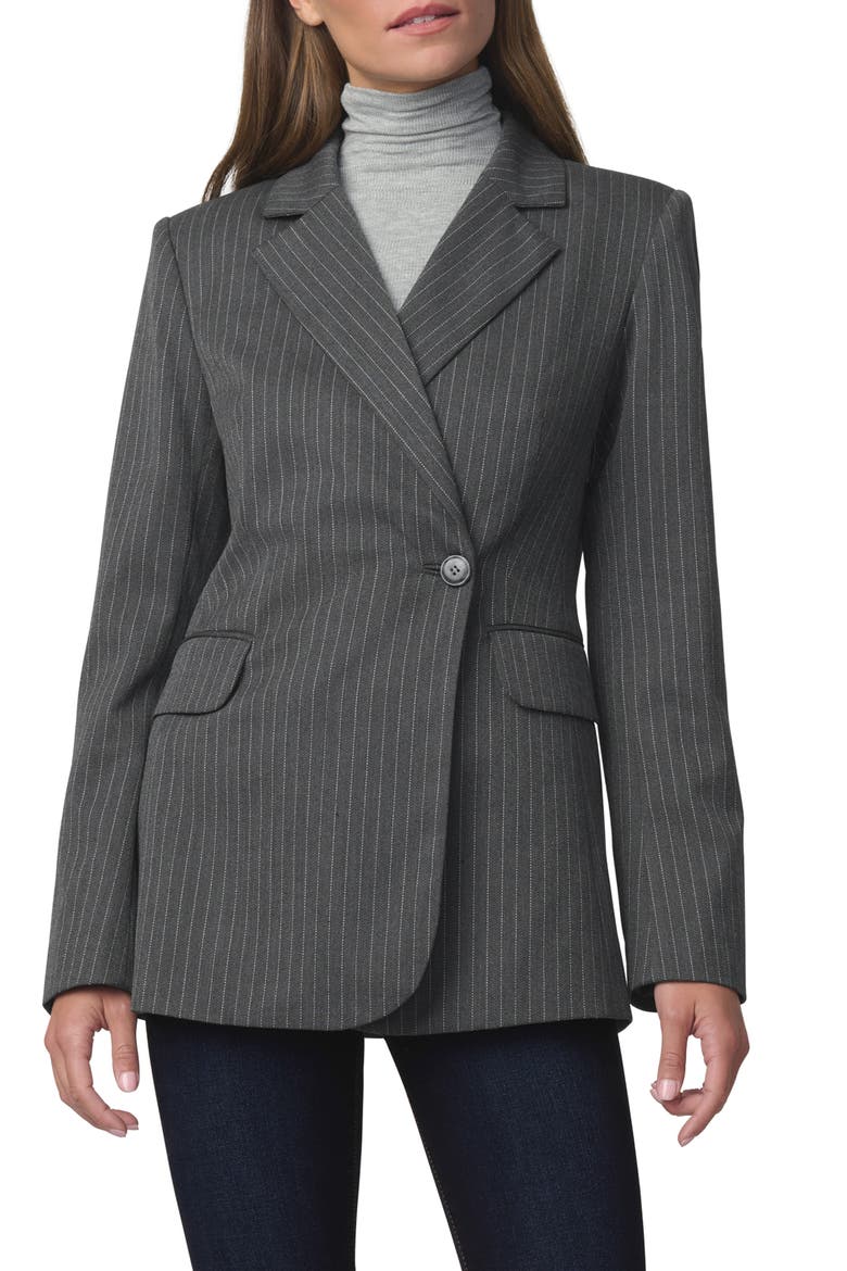 The Mecah Pinstriped Wrap Blazer, Main, color, CHARCOAL PINSTRIPE