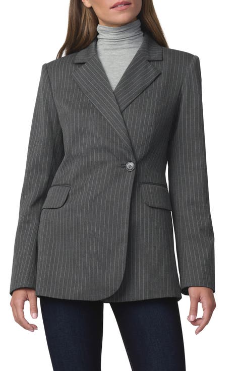 The Mecah Pinstriped Wrap Blazer