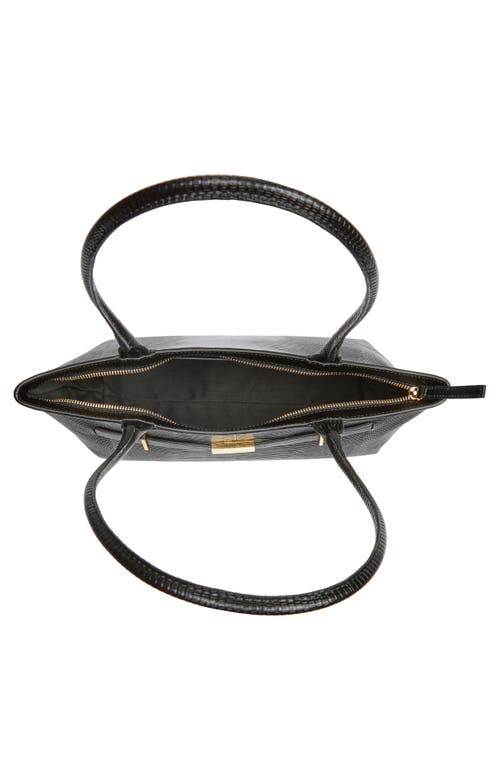 Demellier The New York Lizard Embossed Leather Shoulder Bag In Black Tones