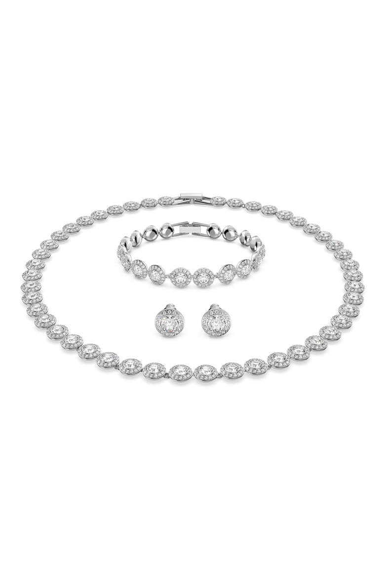 Una All Around Crystal Necklace, Bracelet & Stud Earrings Set, Main, color, WHITE/ SILVER