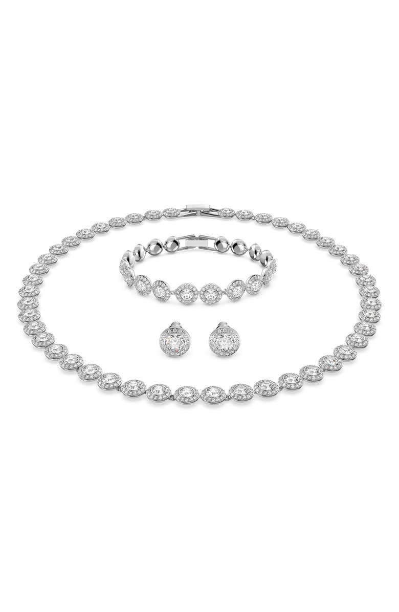 Swarovski Una All Around Crystal Necklace, Bracelet & Stud Earrings Set, Main, color, White/ Silver