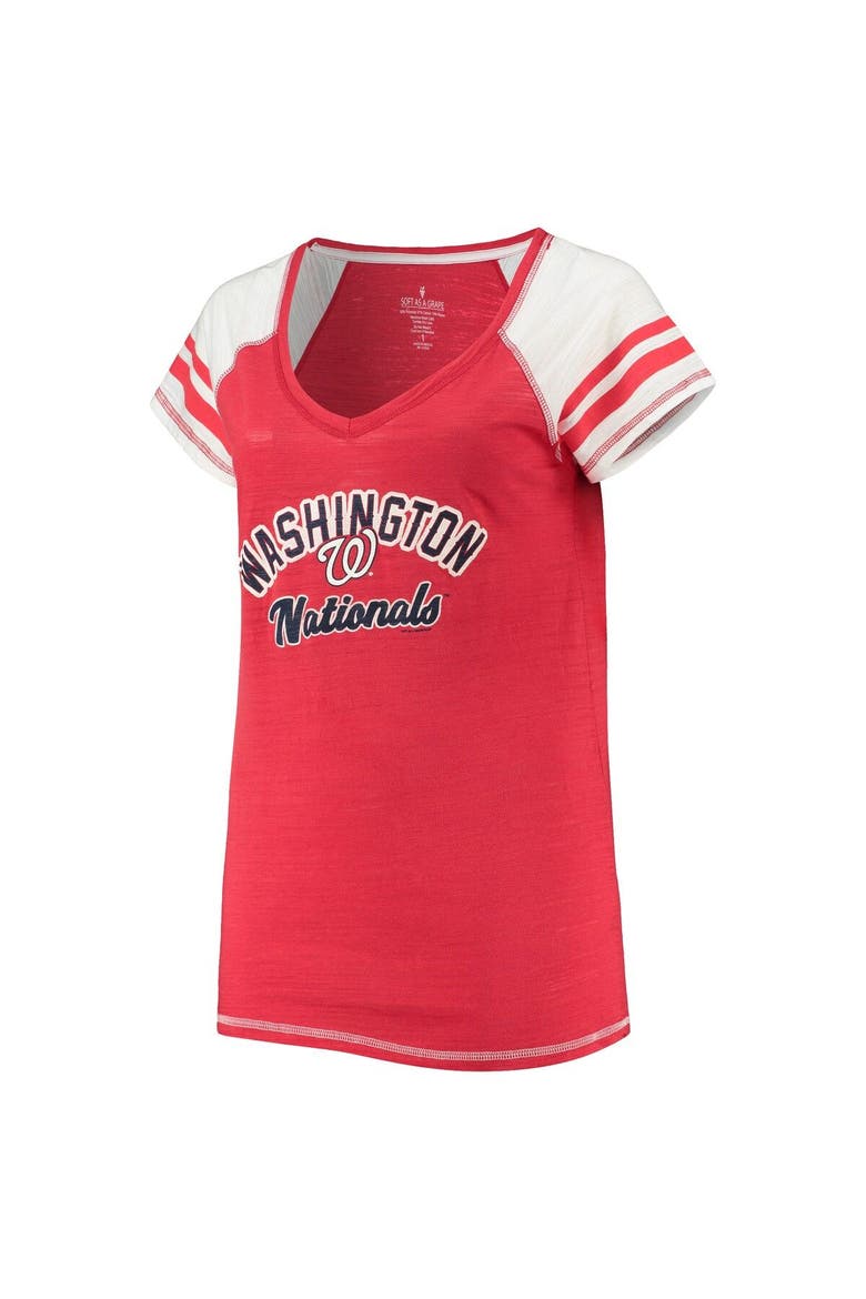 Women's Soft as a Grape Red Washington Nationals Curvy Colorblock Tri-Blend Raglan V-Neck T-Shirt, Alternate, color, Red