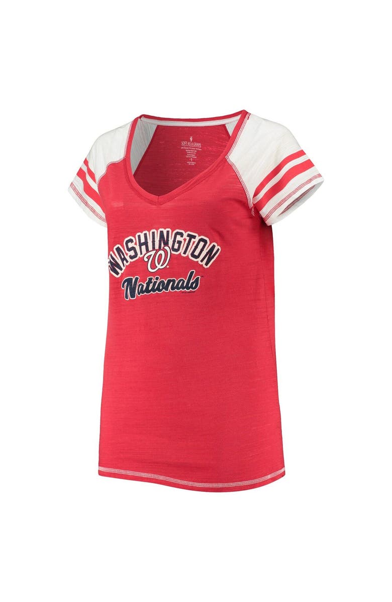 SOFT AS A GRAPE Women's Soft as a Grape Red Washington Nationals Curvy Colorblock Tri-Blend Raglan V-Neck T-Shirt, Alternate, color, Red