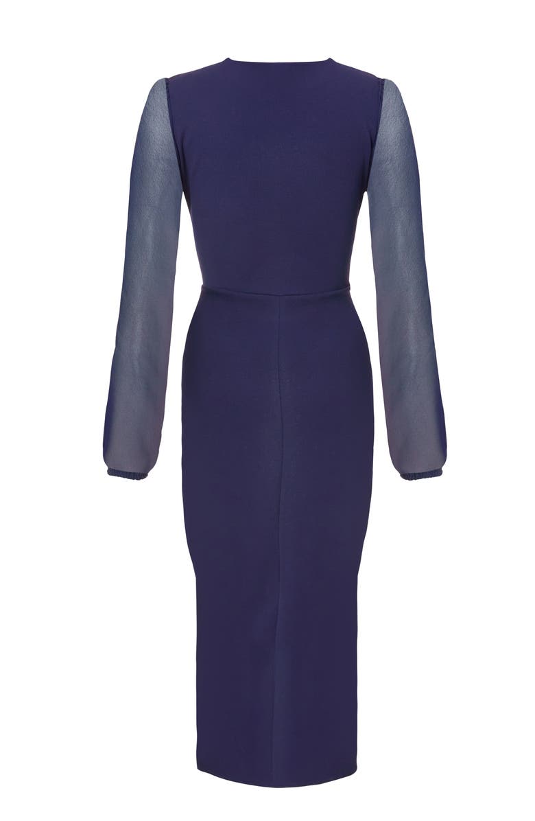 QUIZ Scuba Crepe Front Wrap Chiffon Sleeve Midi Dress, Alternate, color,