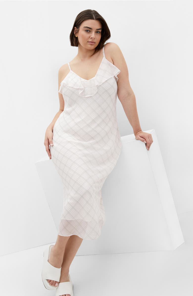 City Chic Ria Ruffle Neck Slipdress, Alternate, color, Mini Check