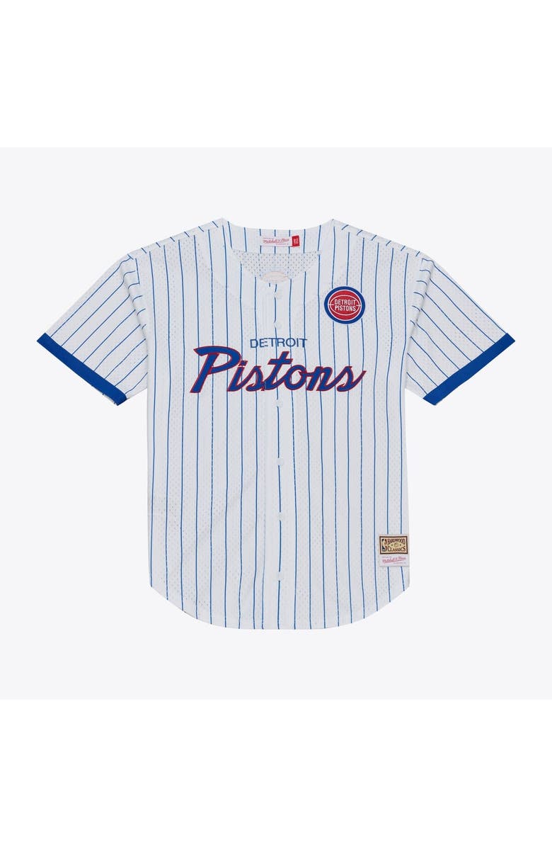 Mitchell & Ness Men's Mitchell & Ness White Detroit Pistons Head Coach Pinstripe Mesh Full-Button Baseball Jersey, Main, color, White