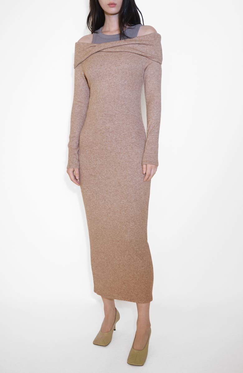 MANGO Off the Shoulder Long Sleeve Sweater Dress, Main, color,