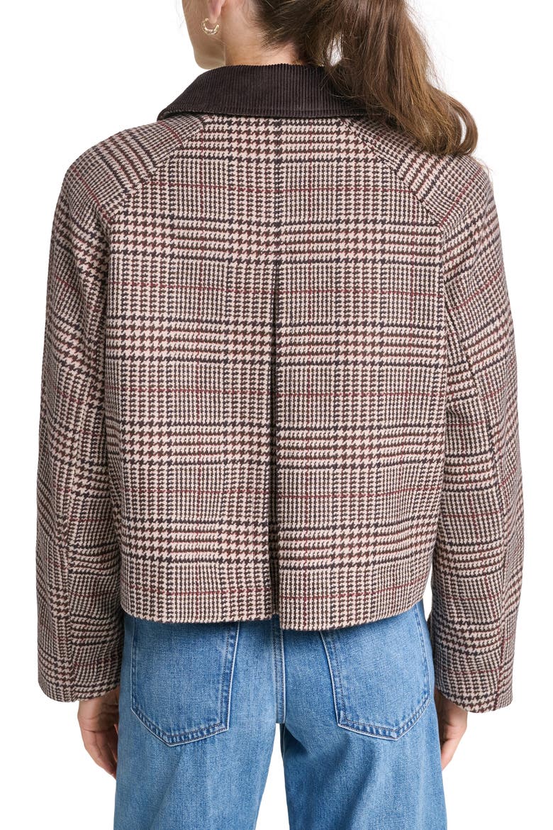 Corduroy Collar Houndstooth Plaid Short Mac Jacket, Alternate, color, BROWN PLAID MULTI
