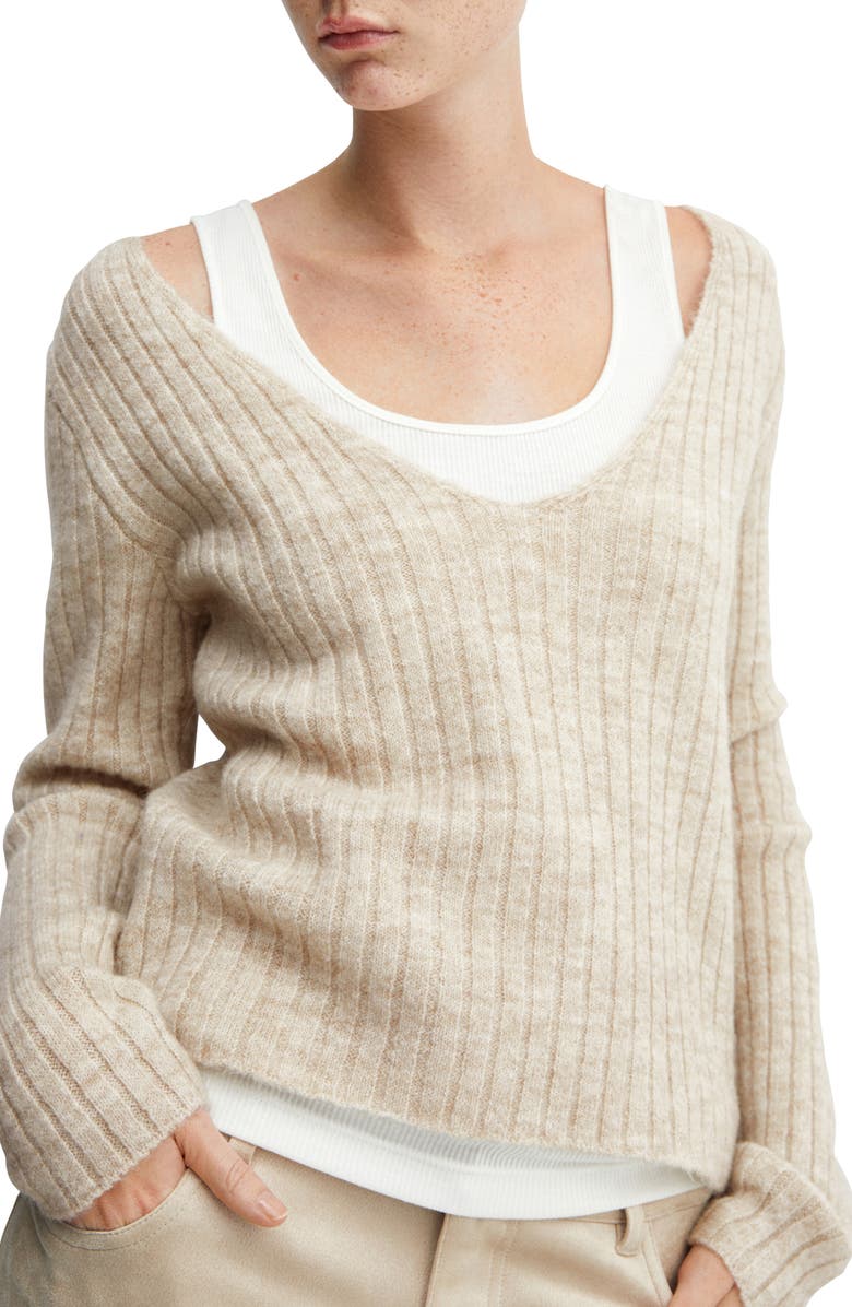MANGO Rib V-Neck Sweater, Main, color, 