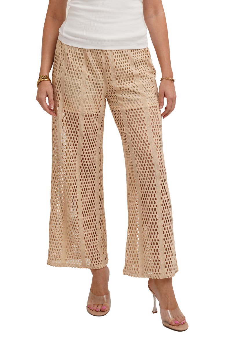 Open Stitch Wide Leg Pull On Pants, Main, color, PALE KHAKI