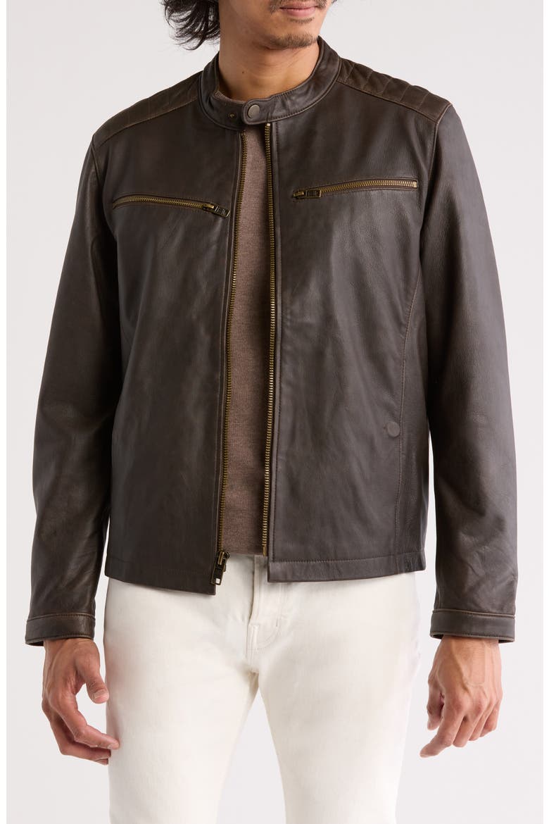 Cafe Racer Leather Jacket, Main, color, DARK BROWN