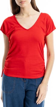 MAX STUDIO Cap Sleeve Ruched Crinkled Knit Top