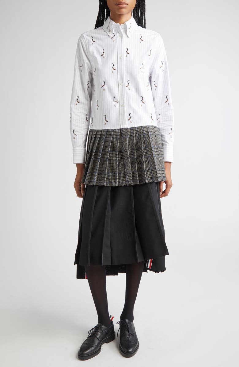 Thom Browne Classic Tipping Pleated Wool Skirt, Alternate, color, Black