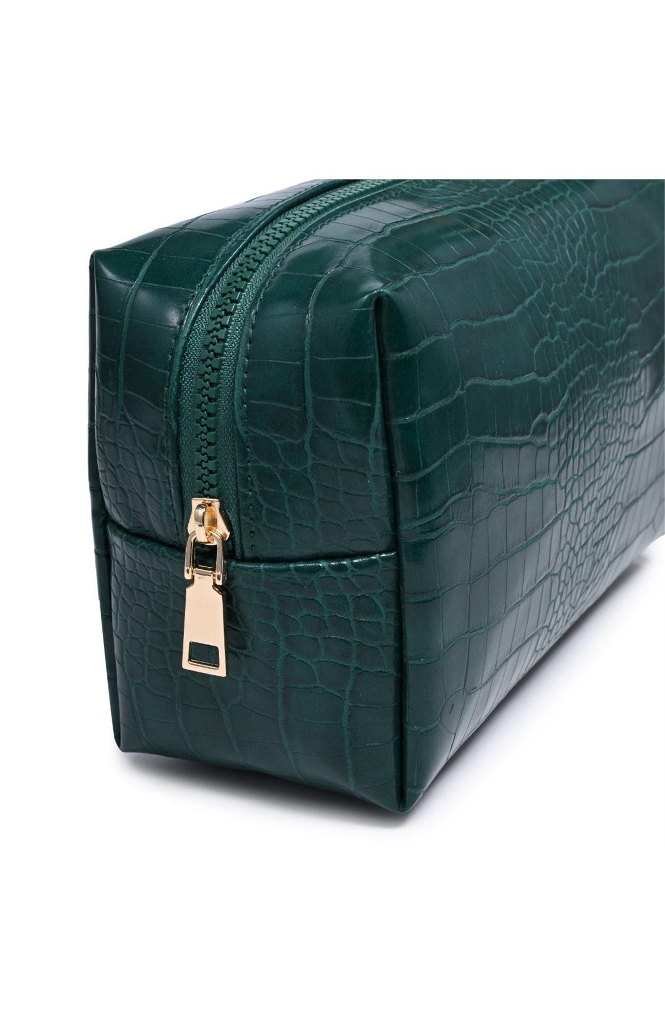 Croc Chic Cosmetic & Travel Organizer Pouch, Alternate, color, Emerald
