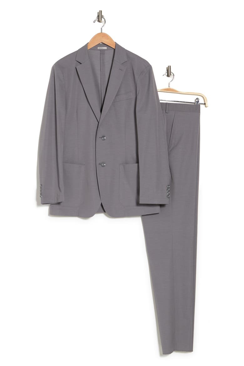 Two Button Notch Lapel Trim Fit Suit, Alternate, color, GREY HEATHER