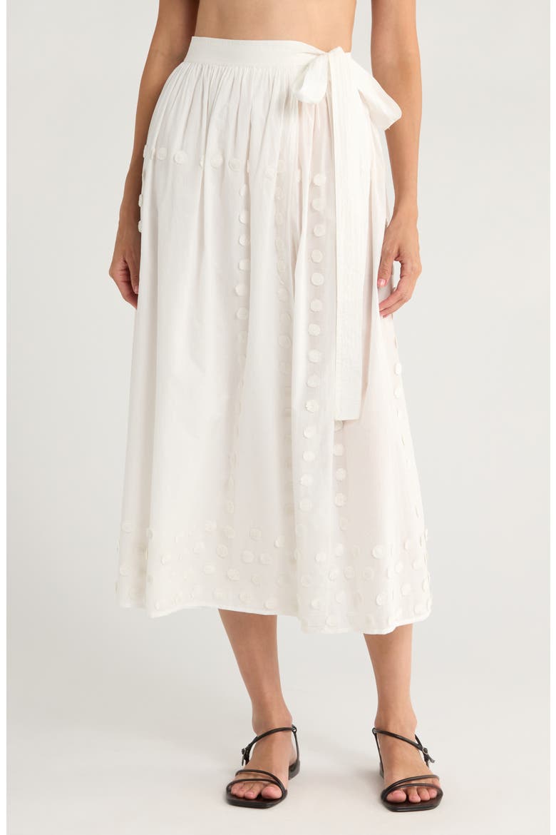 Kyla Floral Appliqué Cotton Cover-Up Wrap Skirt, Main, color, PRISTINE