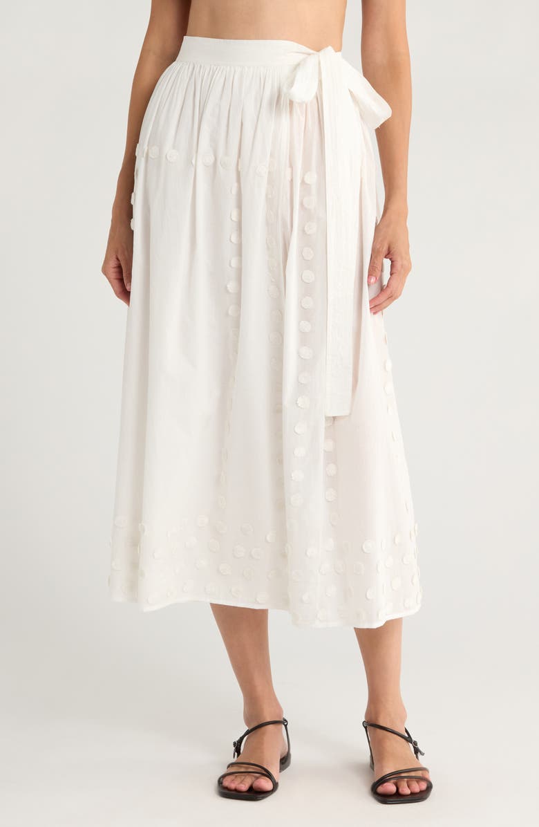 Ulla Johnson Kyla Floral Appliqué Cotton Cover-Up Wrap Skirt, Main, color, Pristine