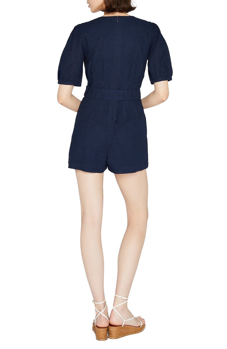 Club Monaco Belted Puff Sleeve Romper, Alternate, color, 