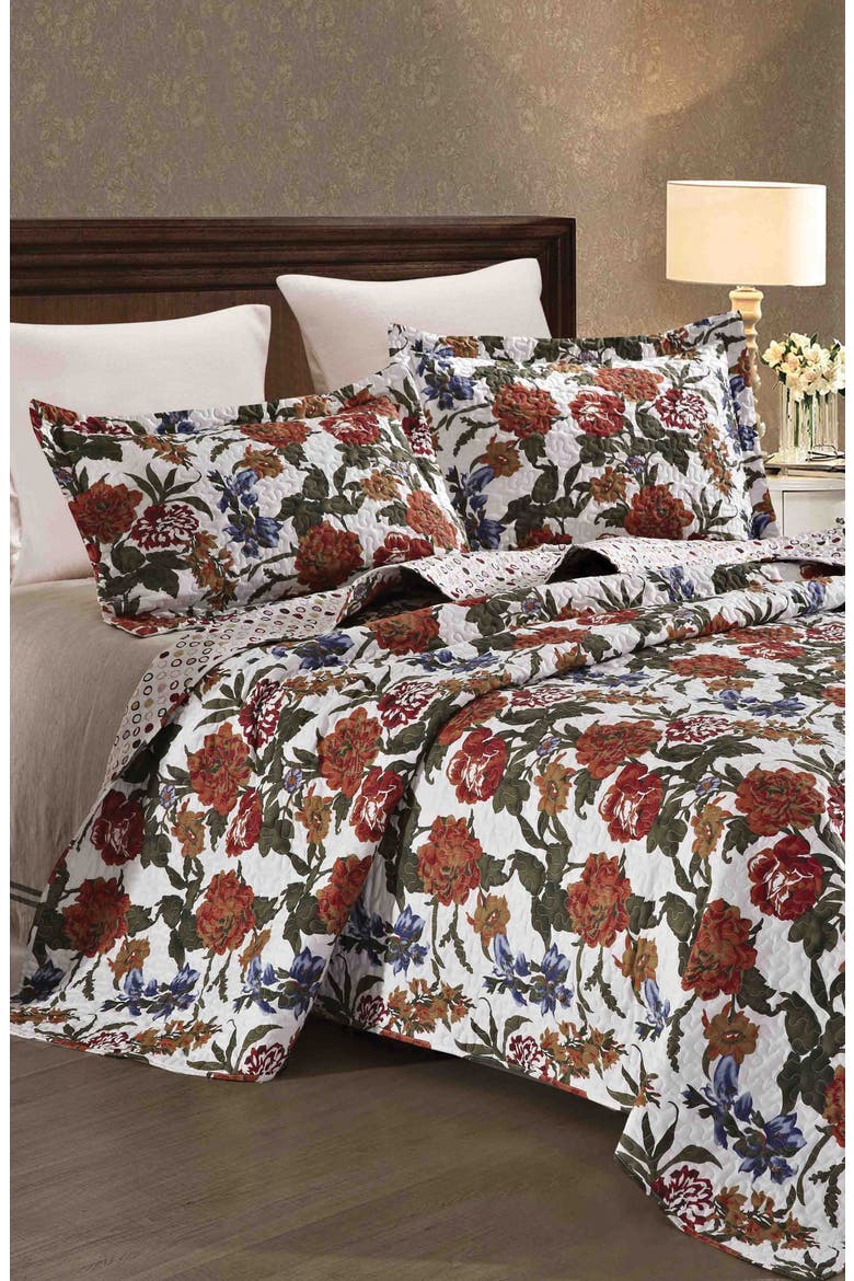 Floral Print Microfiber Quilt Set, Main, color, SCARLETT