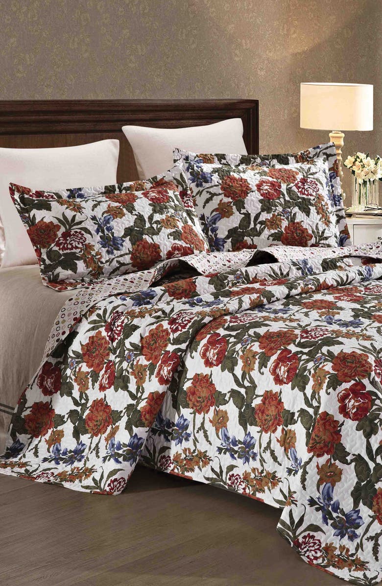 Luxury Home Floral Print Quilt & Sham Set, Main, color, Scarlett