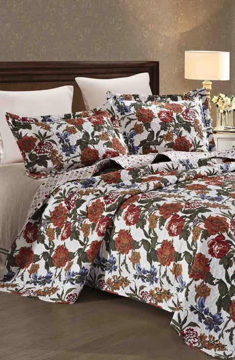 Luxury Home Floral Print Microfiber Quilt Set