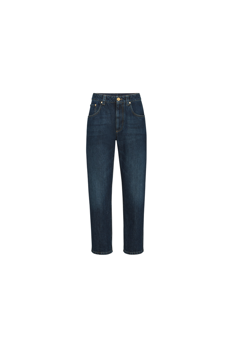 Authentic denim straight trousers with shiny bartack, Alternate, color, Denim