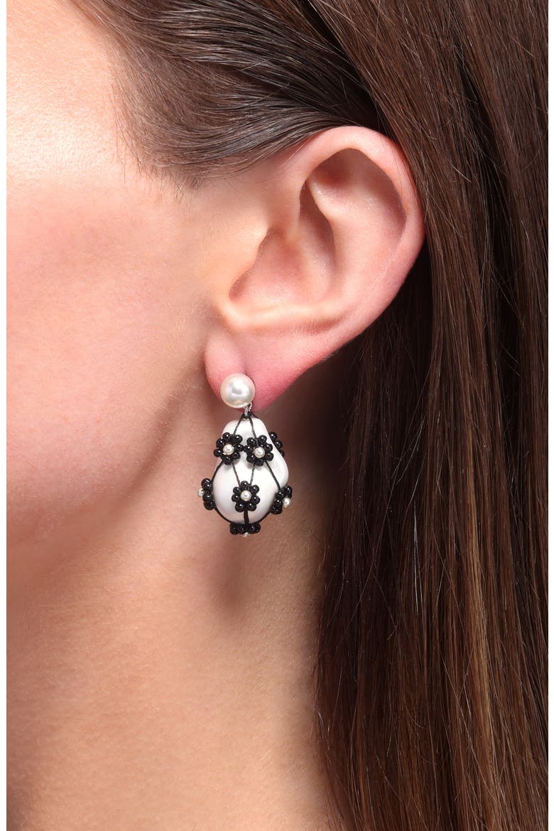 Curiosity Freshwater Pearl Drop Earrings, Alternate, color, TORY SILVER/ WHITE / BLACK