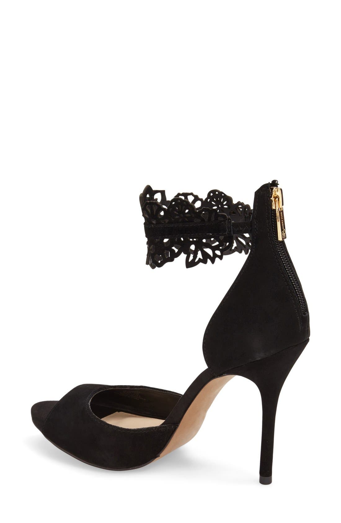 Jessica Simpson 'Bonney' Cutout Ankle Strap Pump, Alternate, color, BLACK SUEDE