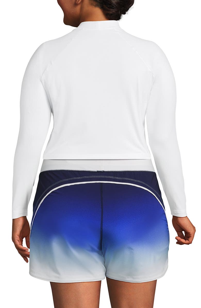 Lands' End Long Sleeve Mock Neck Cropped UPF 50 Sun Protection Rash Guard, Alternate, color, White