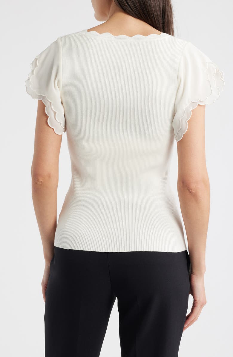 Elie Tahari Brittany Flutter Sleeve Mixed Media Top, Alternate, color, Sky White
