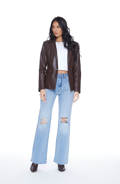 Blue Revival Helen Blazer Unreal Leather With Removable Denim Insert In Chocolate In Burgundy
