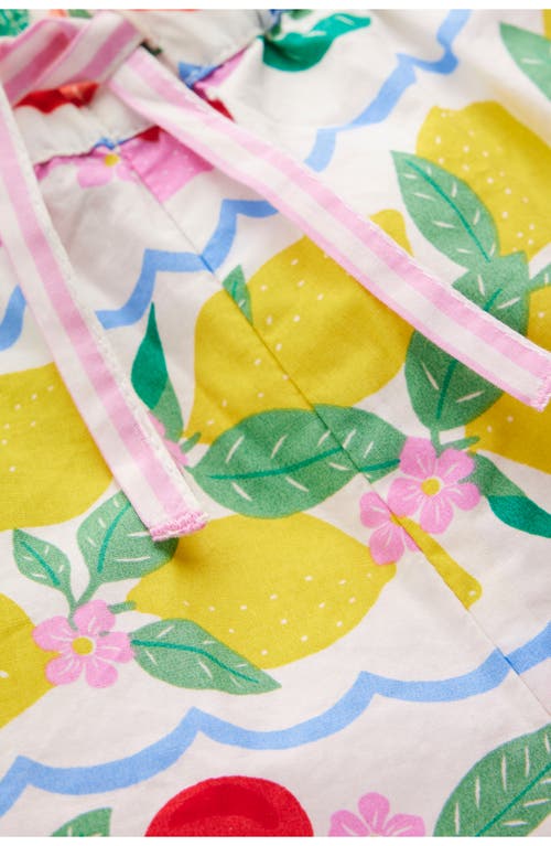 Shop Mini Boden Kids' Juniper Fruit Print Ruffle Cotton Hem Shorts In Rainbow Fruit Stripe