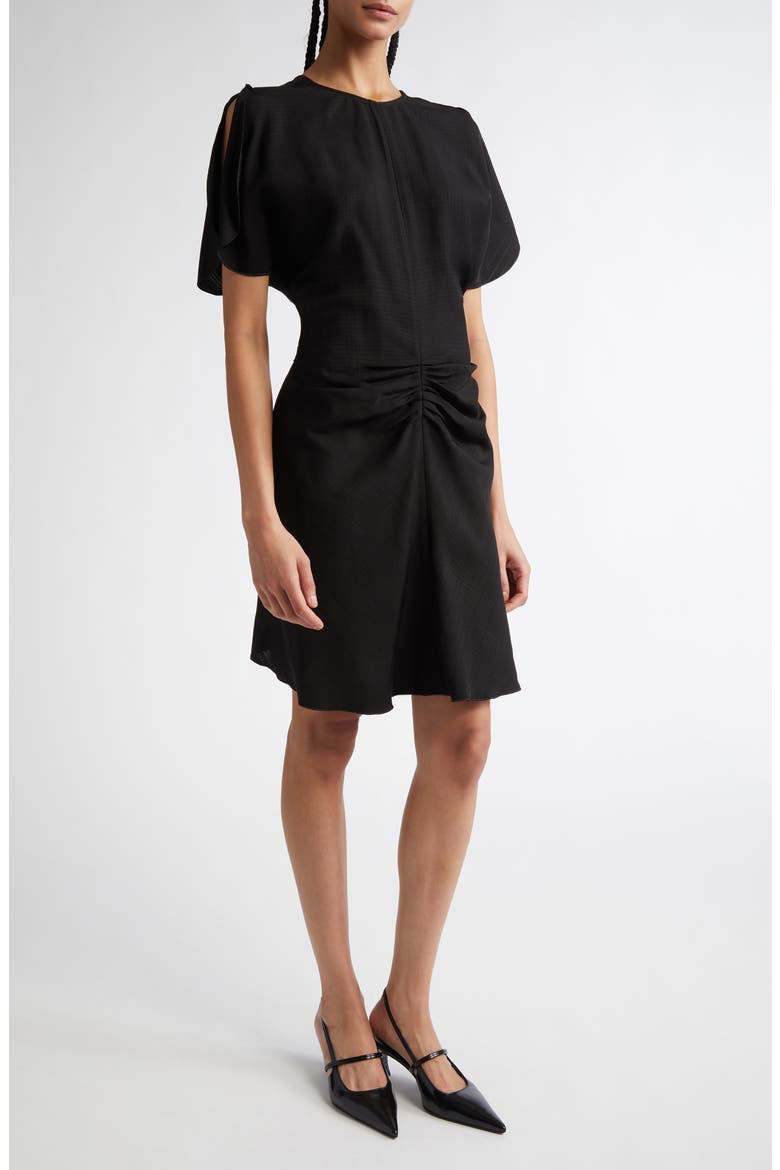 Ruched Puff Sleeve Minidress, Main, color, BLACK