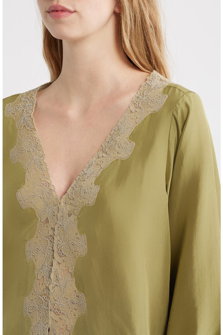 The Long Sleeve Legacy Silk Top, Alternate, color, LIGHT OLIVE/ CREAM
