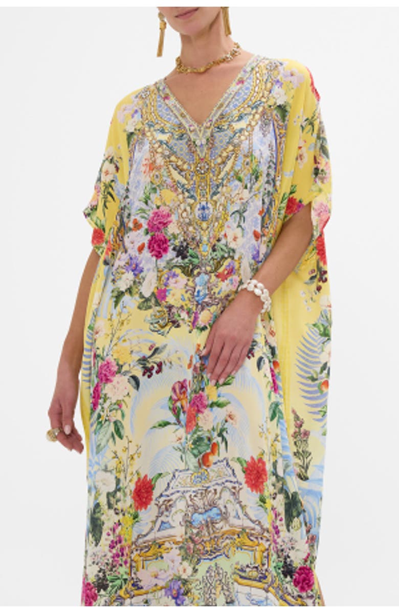 Camilla Slim Fit Kaftan With Split Flor Fantastica, Alternate, color, 