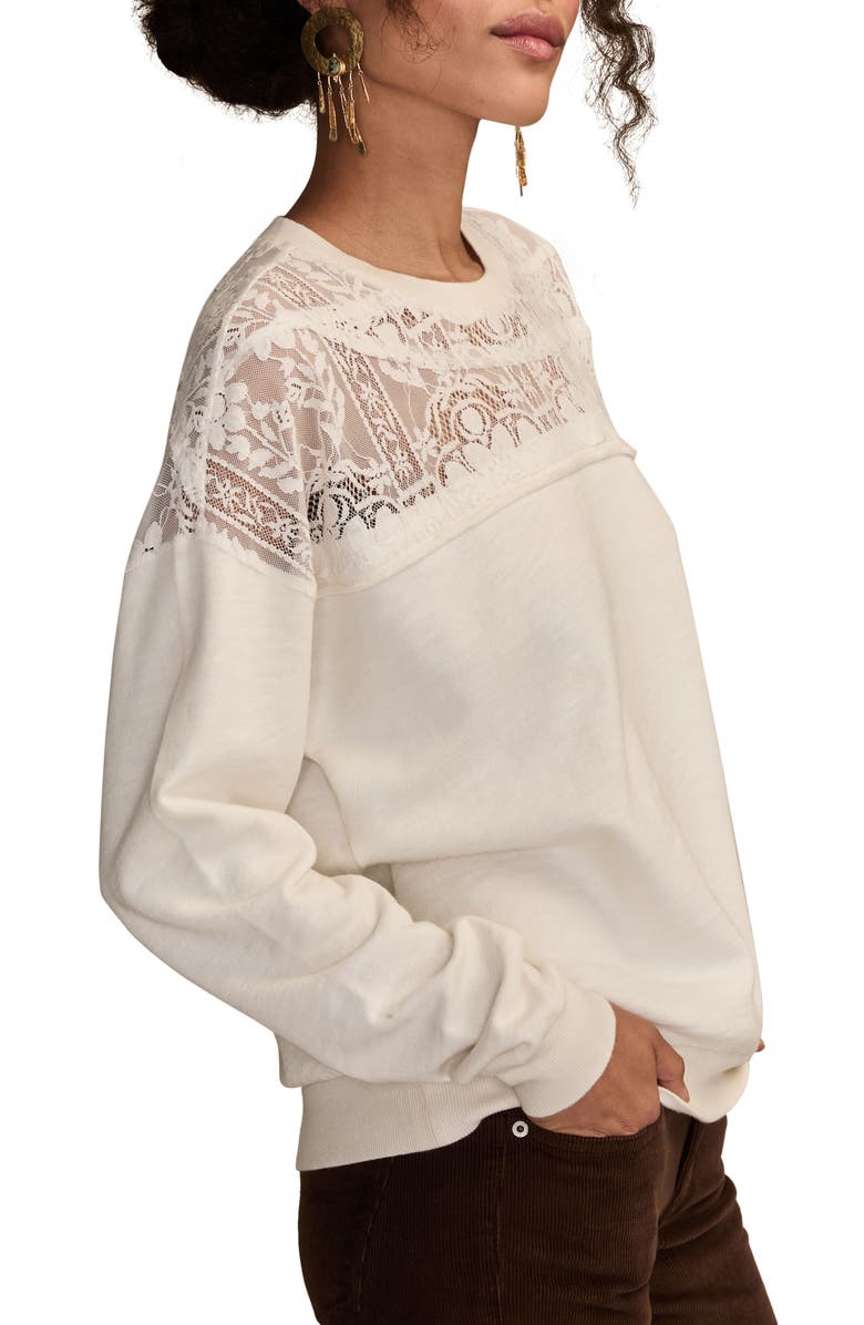 Lucky Brand Floral Lace Inset Cotton Top, Alternate, color, Tofu