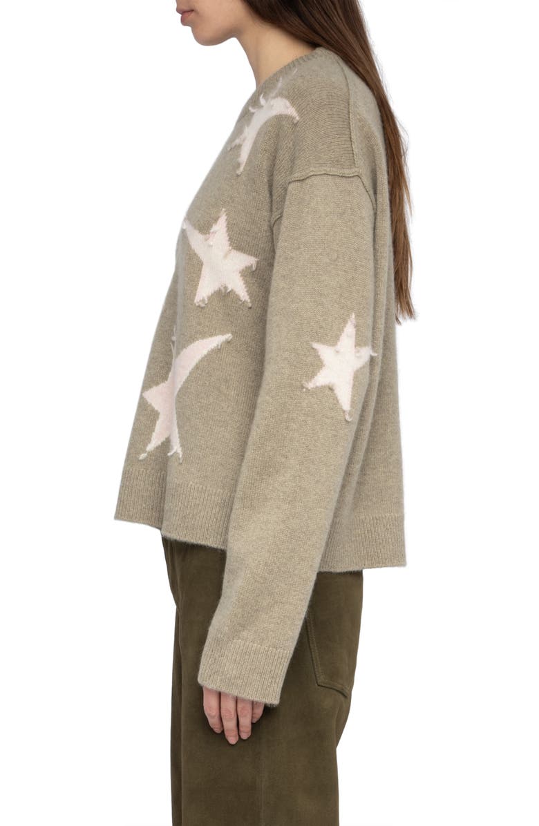 Zadig & Voltaire Markuz Intarsia Star Cashmere Crewneck Sweater, Alternate, color, Olive