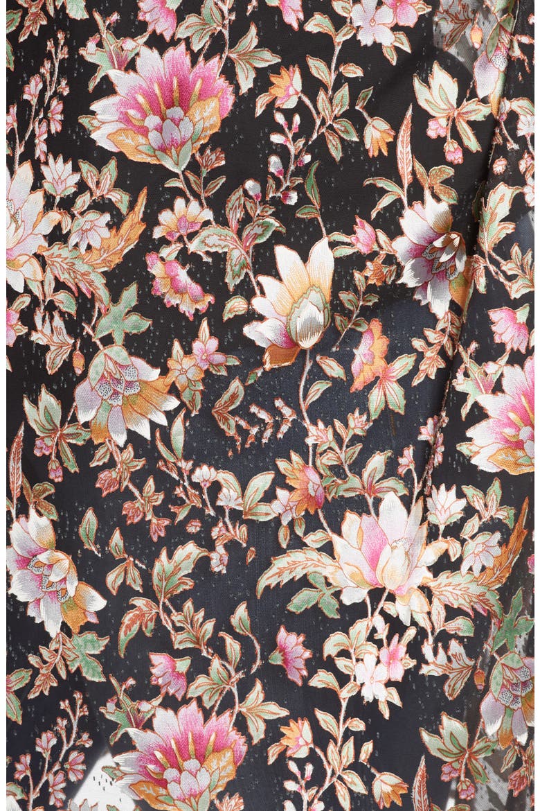 Daniel Rainn Floral Satin Burnout Open Front Topper, Alternate, color, BLACK