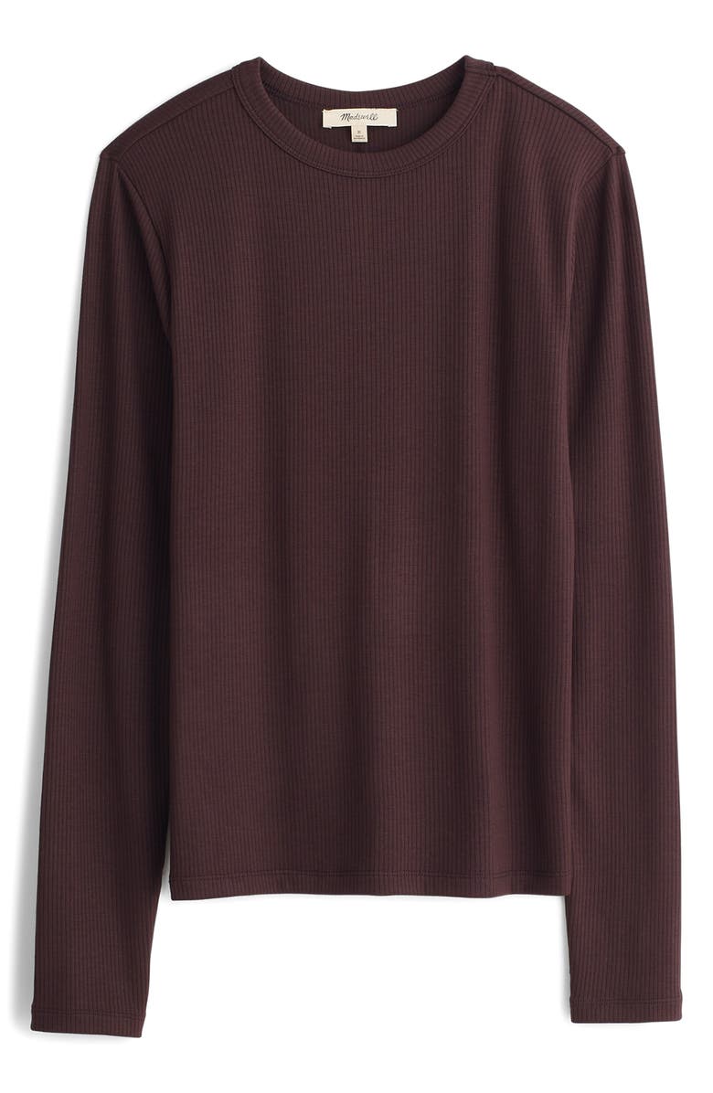 Madewell Drapey Long Sleeve Rib T-Shirt, Main, color, Dark Carob