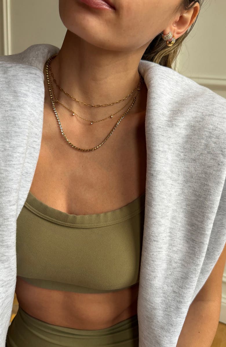 BaubleBar Tate Set of 3 Waterproof Necklaces, Alternate, color, Goldtone Plate/ Cubic Zirconia
