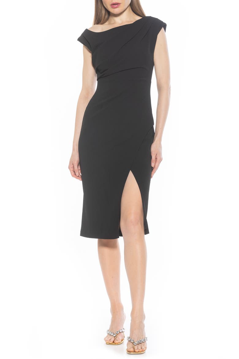 Lavender One-Shoulder Slit Midi Dress, Main, color, BLACK