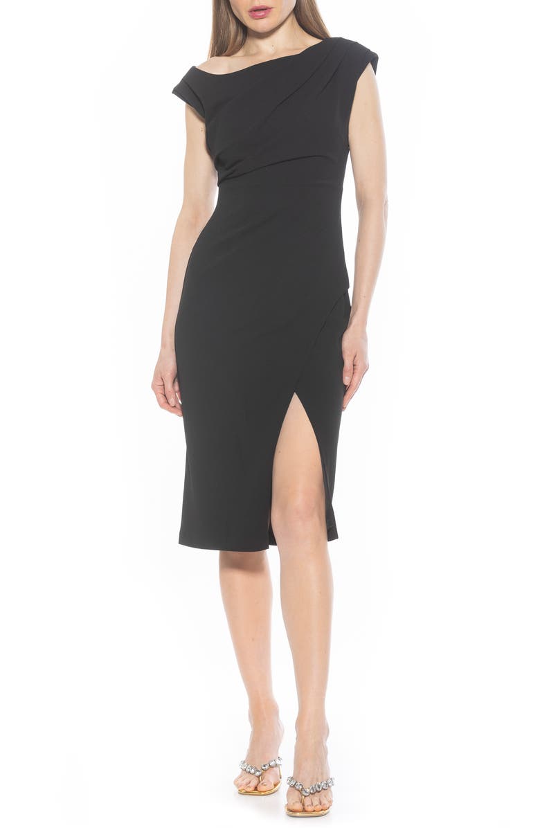 Alexia Admor Lavender One-Shoulder Slit Midi Dress, Main, color, Black