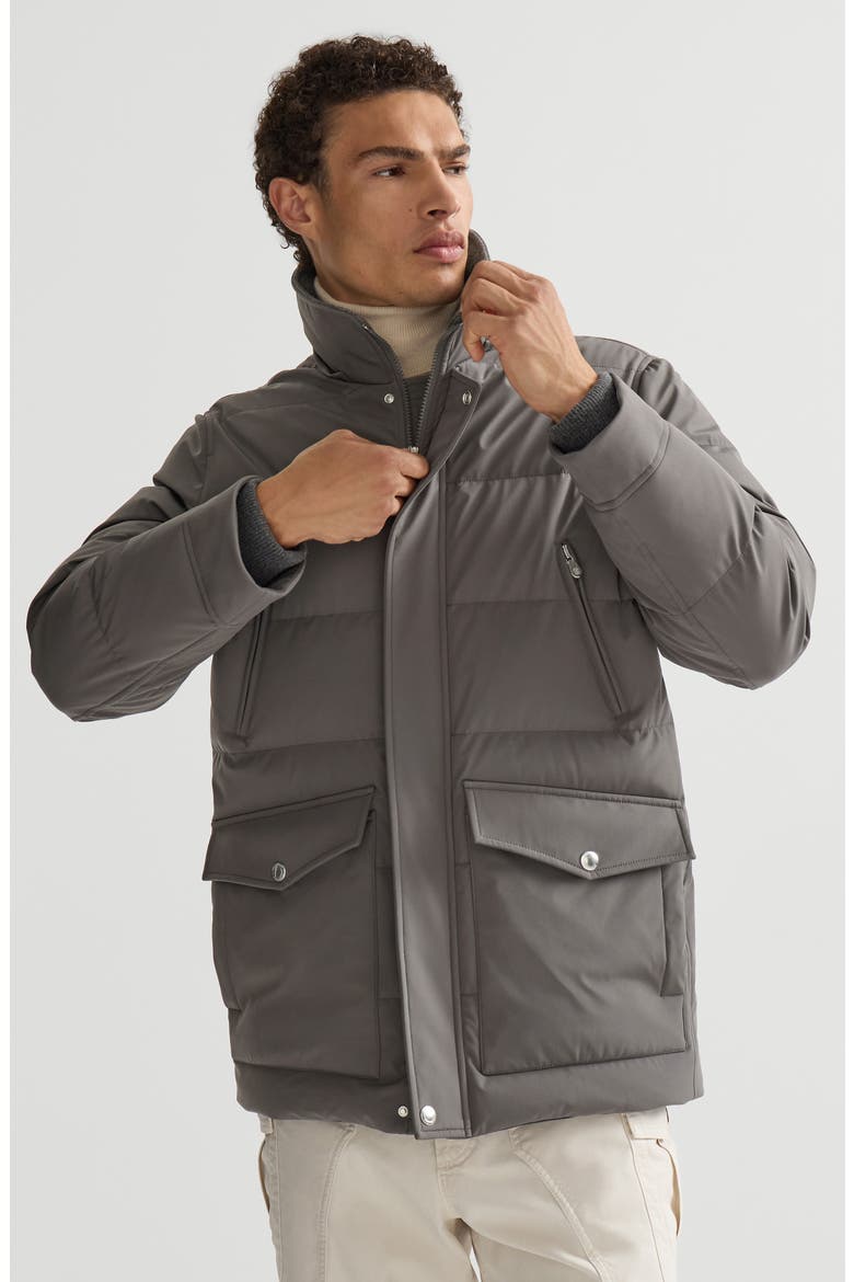 Stretch bonded nylon down parka with detachable hood, Alternate, color, Lead