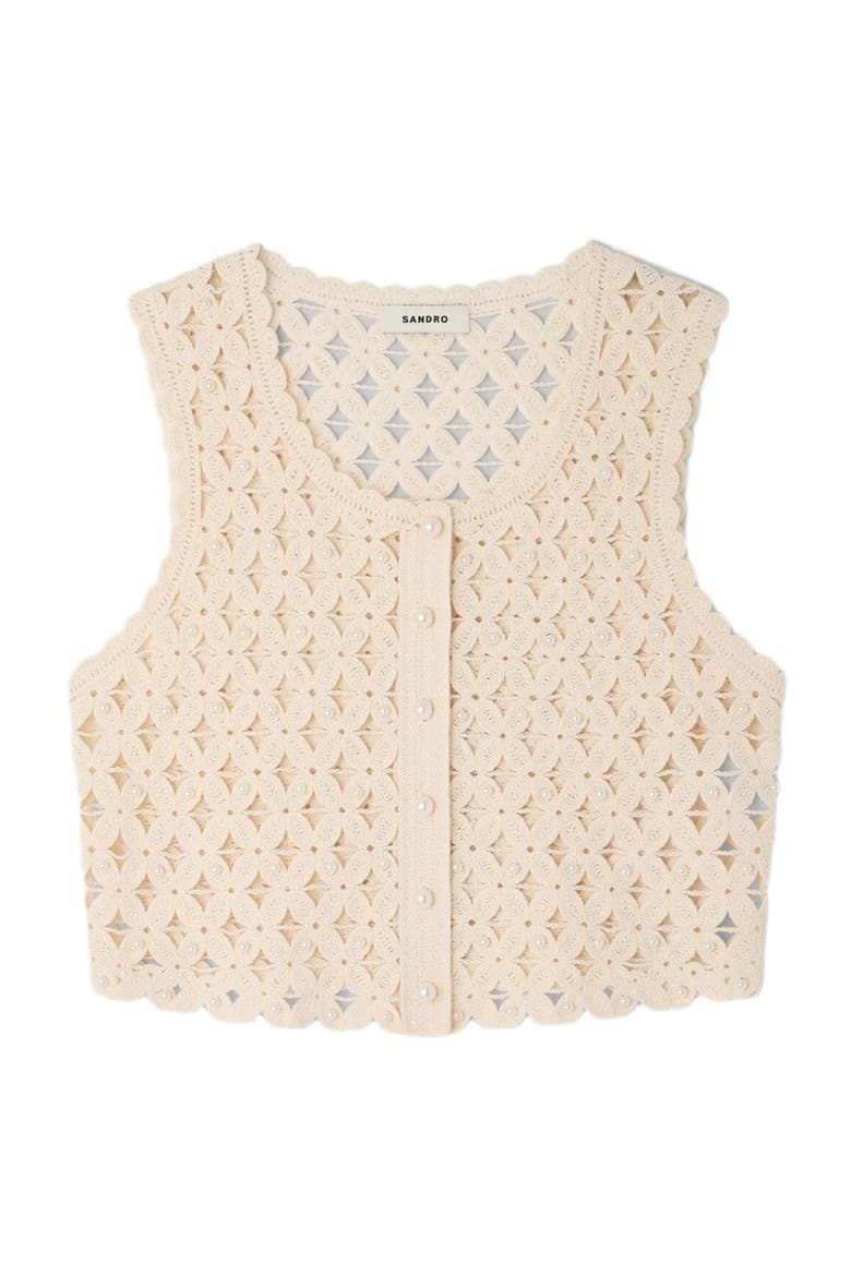 Beaded crochet cropped cardigan, Alternate, color, Ecru