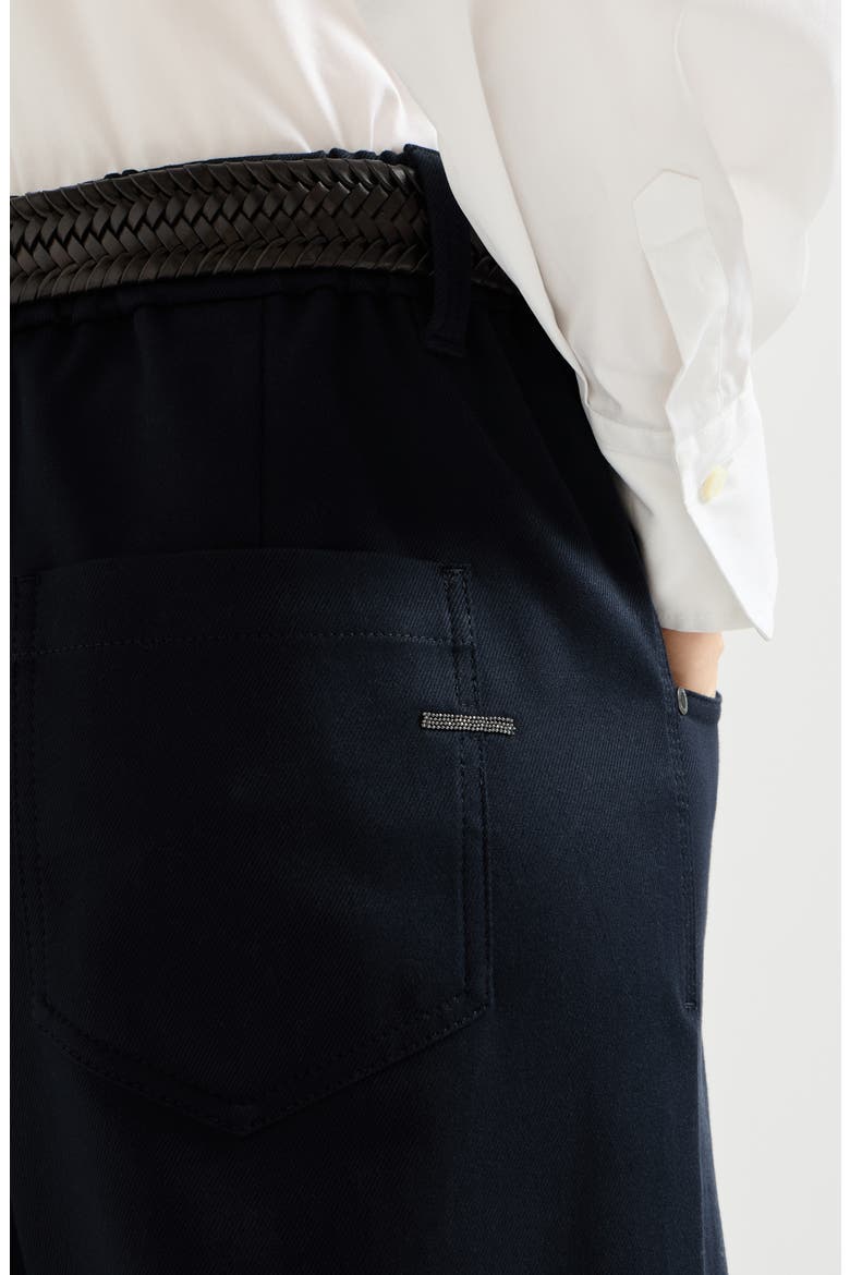 Stretch cotton cover baggy pull-on trousers with shiny bartack, Alternate, color, Cobalt