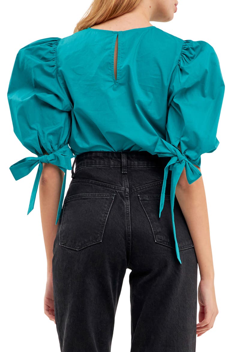Bow Banded Puff Sleeve Blouse, Alternate, color, TEAL