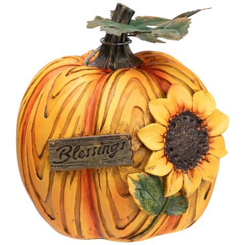 Sunflower Blessings Pumpkin Fall Harvest Decoration - 7"